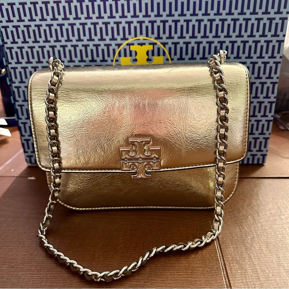 - Tory Burch- Britten Small Adjustable Shoulder Bag, “Spark Gold”, NWT - Picture 3 of 15